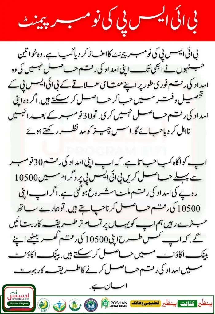 BISP November 2024 Payment of 10500 – Details How to Access Now