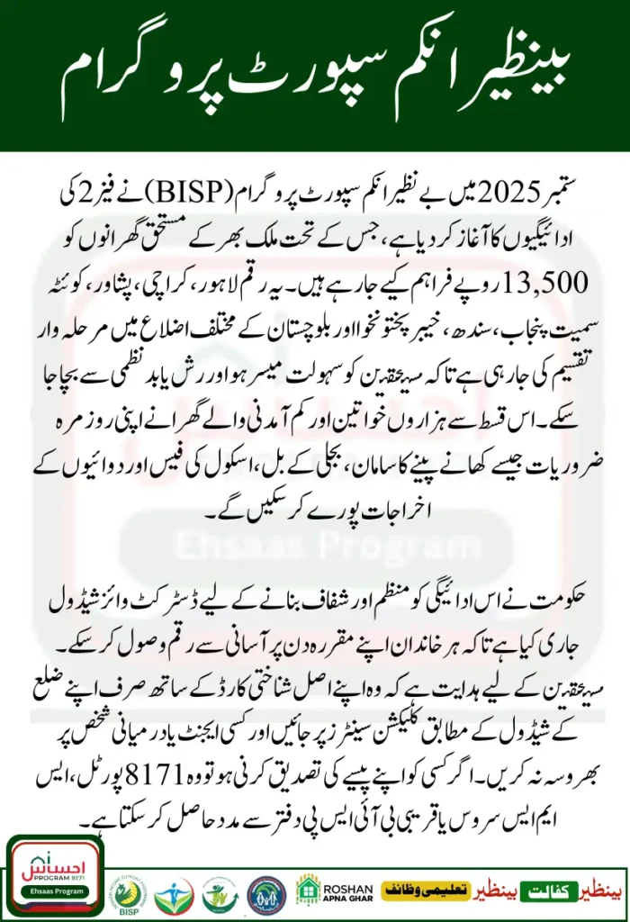 BISP 8171 Phase 2 Payments September 2025 – Complete Schedule and Districts List